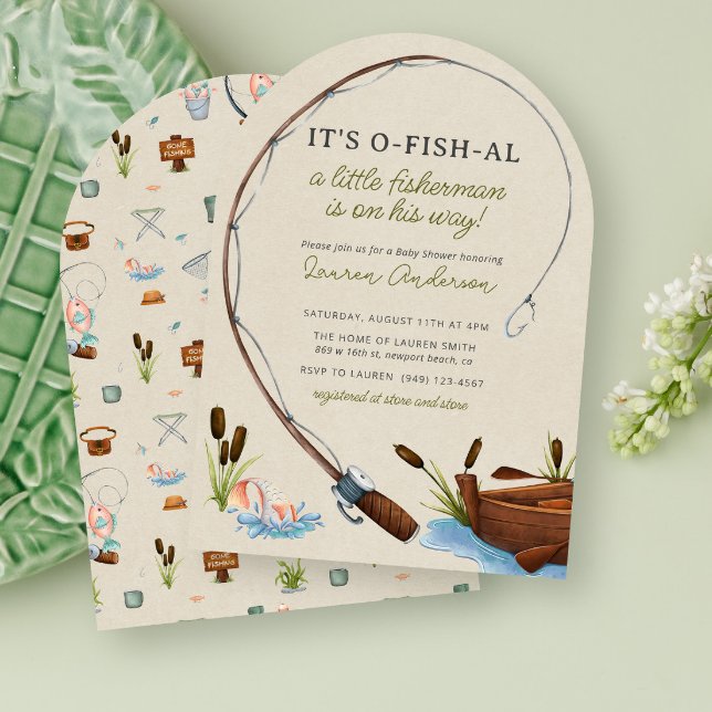 Fishing Reel Watercolor Boy Baby Shower Invitation (Creator Uploaded)