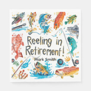 Fishing Reeling in Retirement Party watercolor  Napkin