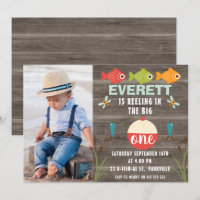 Fishing reeling in the big one birthday invitation