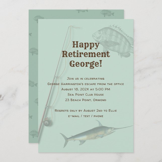 Fishing Retirement Party Rod n Reel Invitation (Front/Back)