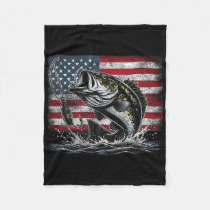 Fishing Retro American Flag B Fish Fisherman Camo Fleece Blanket
