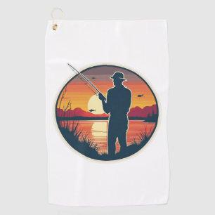 Fishing Retro Fishing Fish Sea Sunset Golf Towel