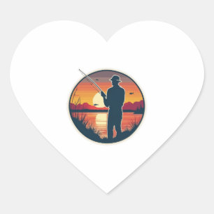 Fishing Retro Fishing Fish Sea Sunset Heart Sticker