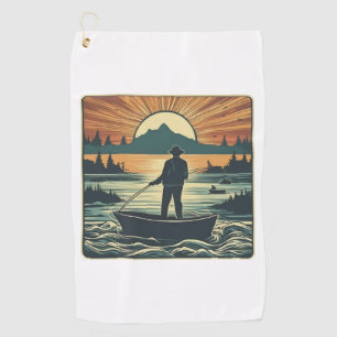 Fishing Retro Fishing Fish Sunset Boat Golf Towel