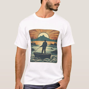 Fishing Retro Fishing Fish Sunset Boat T-Shirt