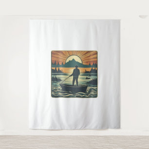 Fishing Retro Fishing Fish Sunset Boat Tapestry