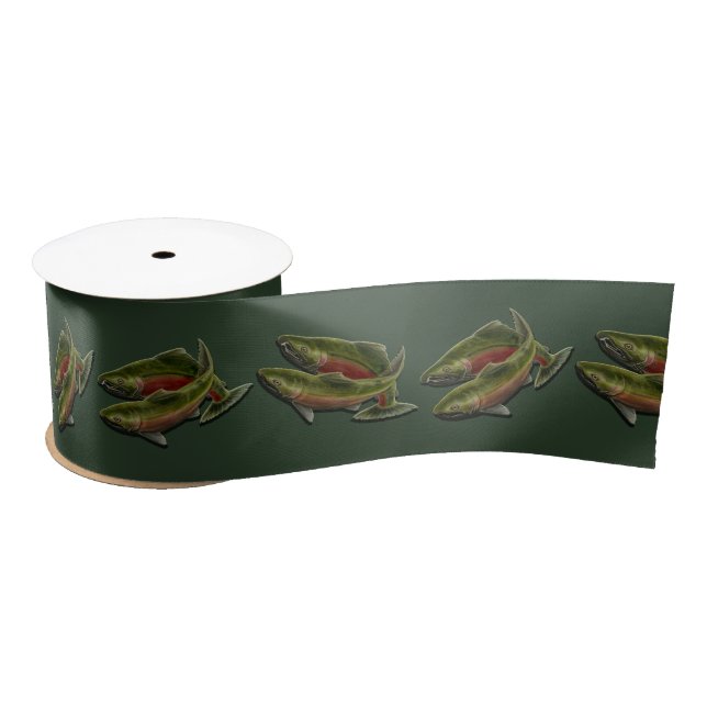 Fishing Ribbon Paper Custom Salmon Fish Art Ribbon Satin Ribbon (Spool)
