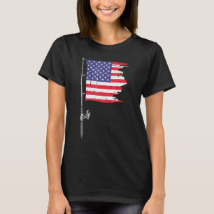 Fishing Rod American Flag Fish 4th Of July Patriot T-Shirt