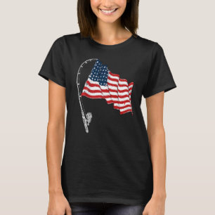 Fishing Rod American Flag Fisherman Patriotic 4th  T-Shirt