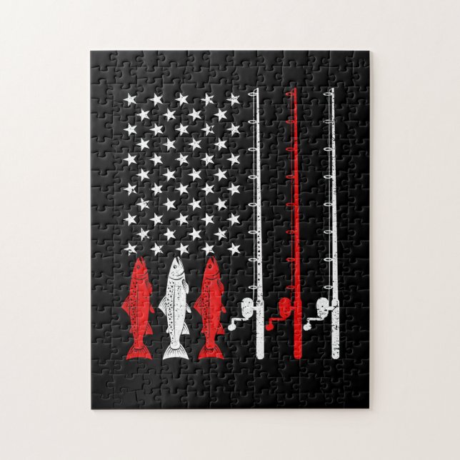 Fishing Rod American Flag Vintage Fishing Jigsaw Puzzle (Vertical)