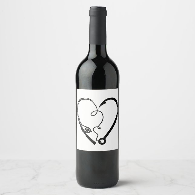Fishing Rod Heart Heart Wine Label (Front)