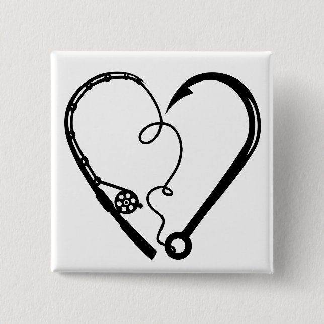 FISHING ROD HEART HOOK 15 CM SQUARE BADGE (Front)