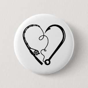 FISHING ROD HEART HOOK 6 CM ROUND BADGE