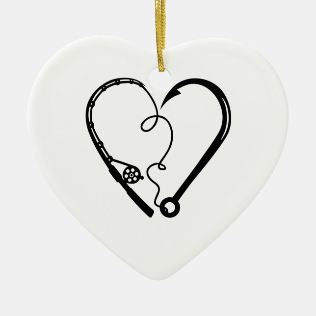 FISHING ROD HEART HOOK CERAMIC ORNAMENT (Front)