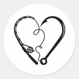 FISHING ROD HEART HOOK CLASSIC ROUND STICKER