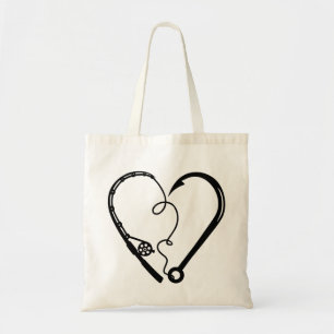 FISHING ROD HEART HOOK TOTE BAG