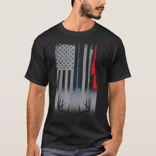 Fishing Rod Hunting Rifle American Flag T-Shirt