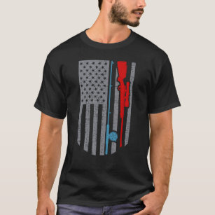 Fishing Rod Hunting Rifle American Flag T-Shirt
