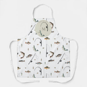 Fishing Rod & Reel Fish Theme Fisherman Monogram Apron