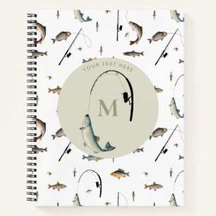 Fishing Rod & Reel Fish Theme Fisherman Monogram Notebook