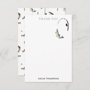 Fishing Rod & Reel Fish Theme Pattern Thank You Card