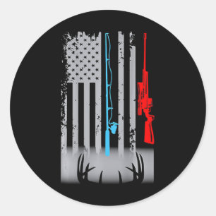 Fishing Rod Shotgun Deer Flag (on Ck)  Classic Round Sticker