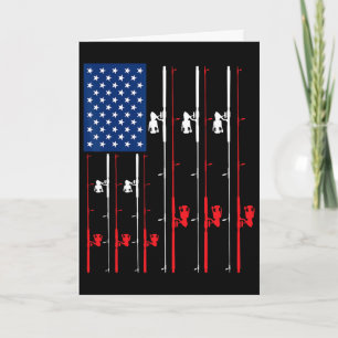Fishing Rod Us Flag Shirt Cute Fish Hunting Gift Card