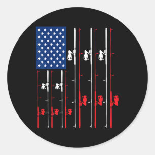 Fishing Rod Us Flag Shirt Cute Fish Hunting Gift  Classic Round Sticker