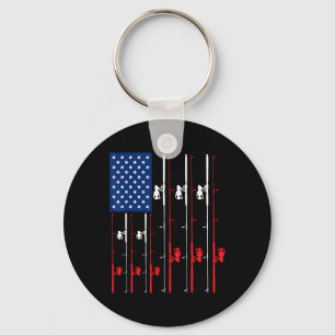 Fishing Rod Us Flag Shirt Cute Fish Hunting Gift  Key Ring