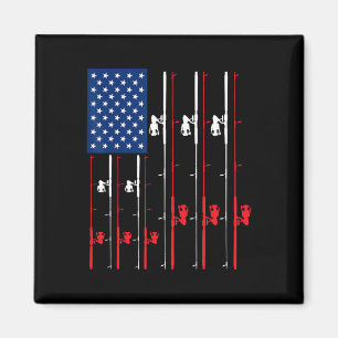 Fishing Rod Us Flag Shirt Cute Fish Hunting Gift Magnet