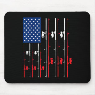 Fishing Rod Us Flag Shirt Cute Fish Hunting Gift Mouse Pad