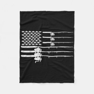 Fishing Rod Us Flag Vintage Patriotic Fisherman An Fleece Blanket