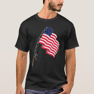 Fishing Rod With American Flag Fisherman 4th Of Ju T-Shirt