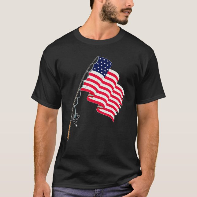 Fishing Rod With American Flag Fisherman 4th Of Ju T-Shirt (Front)
