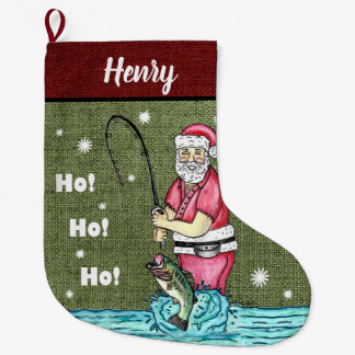 Fishing Santa Claus Large Christmas Stocking