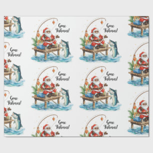 Fishing Santa Claus sitting fishing Christmas time Wrapping Paper