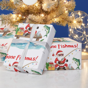 Fishing Santa Claus sitting fishing Christmas time Wrapping Paper