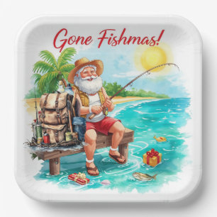 Fishing Santa fishing Christmas Paper Plate