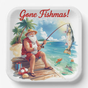 Fishing Santa fishing Christmas Paper Plate