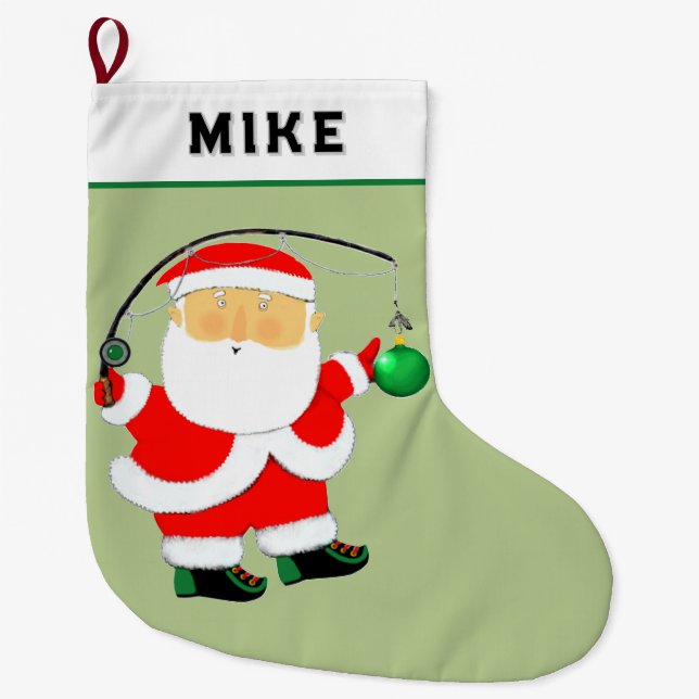 Fishing Santa Large Christmas Stocking (Front)