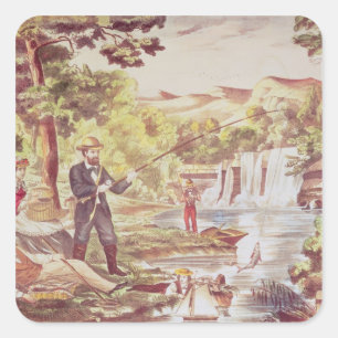 Fishing Scene Square Sticker