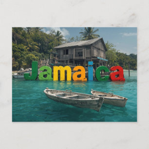 Fishing shack and boats postcard