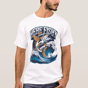 Fishing-Shirt Here-Fishy Graphic Funny T-Shirt