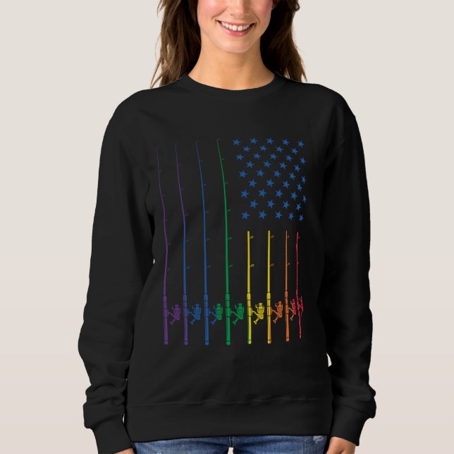 Fishing Spinning Rod LGBT Rainbow Pride USA Americ Sweatshirt (Front)