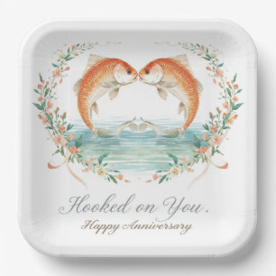 Fishing still hooked on you for wedding paper plate