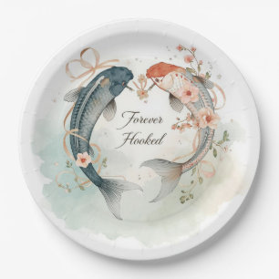 Fishing still hooked on you for wedding paper plate