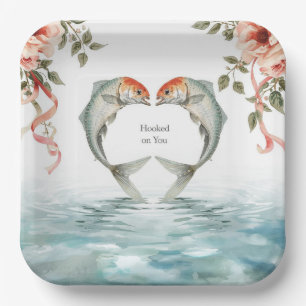 Fishing still hooked on you for wedding paper plate