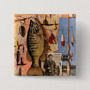 Fishing Still Life by John Atherton 15 Cm Square Badge