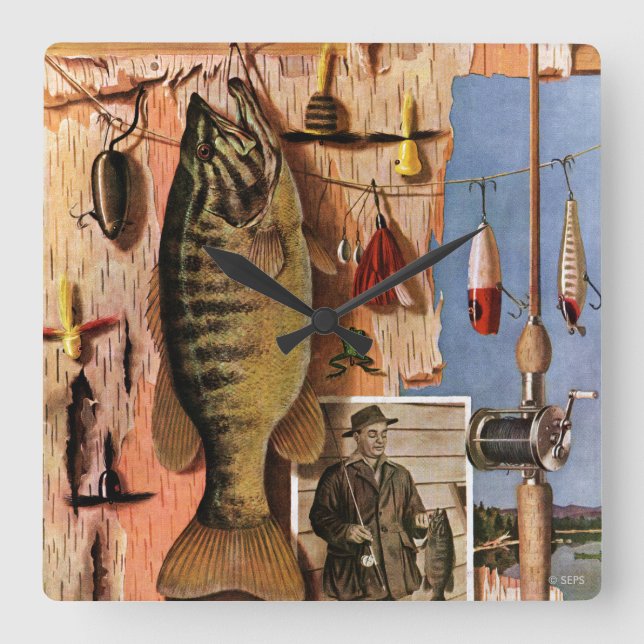 Fishing Still Life by John Atherton Square Wall Clock (Front)