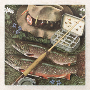 Fishing Still Life Glass Coaster